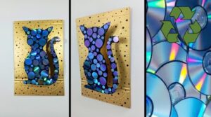 Read more about the article De cds antiguos hermoso gato cuadro decorativo reciclado